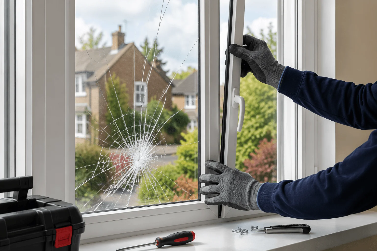 Emergency window repair of broken house window